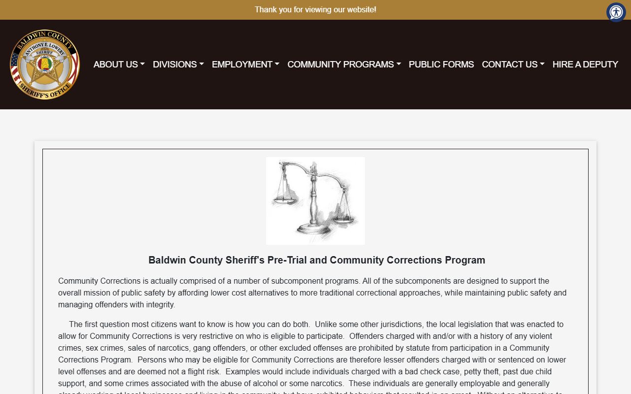 Baldwin County Sheriff Community Corrections program page