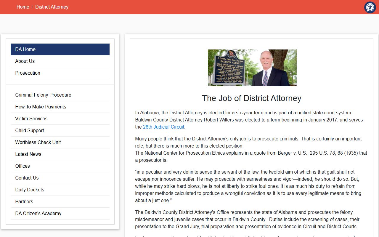 Baldwin County District Attorney page related to criminal records and prosecution