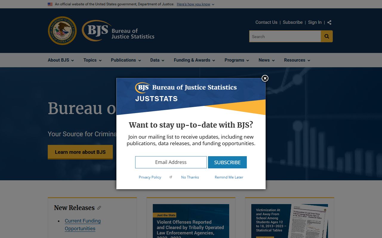 Bureau of Justice Statistics website used for Baldwin County inmate population comparisons and Alabama jail data